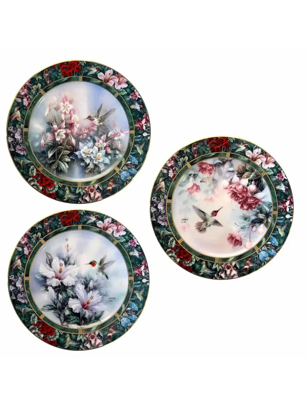 Set of 3 Vintage Lena Liu Hummingbird Treasury Collection 8” Collector’s Plates